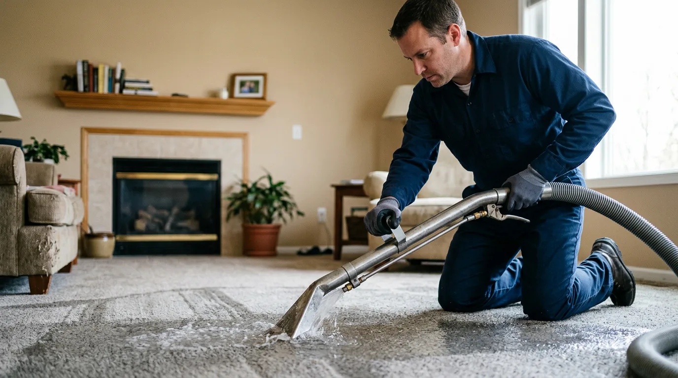 Water damage restoration technician working near La Fayette, IL